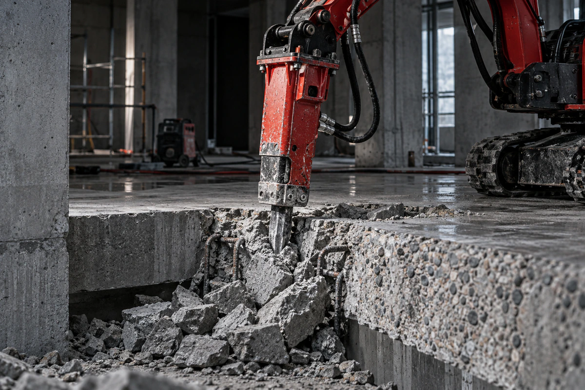 Şantiye ortamında hidrolik kırıcıyla kontrollü beton kırımı uygulaması